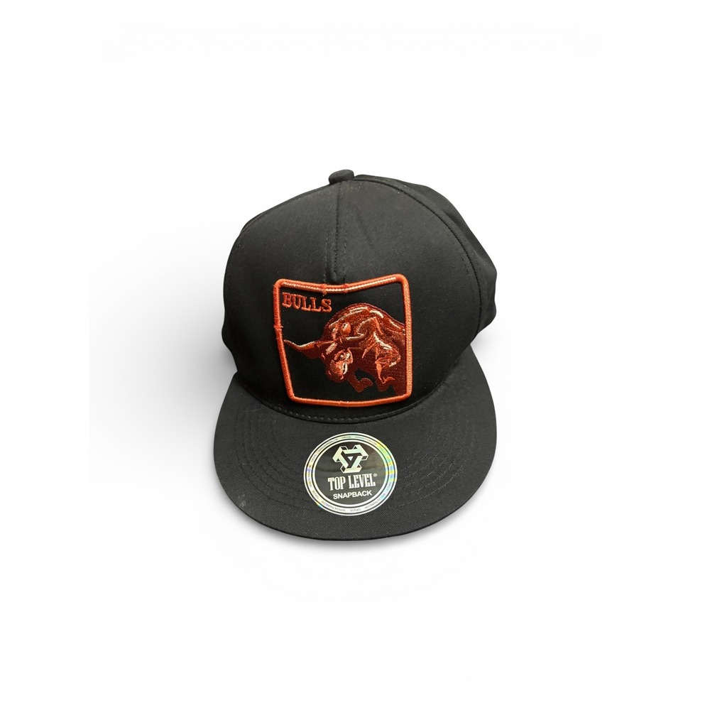 Top‎ Level Bulls Snapback Hat Black Red Bull Patch Flat Brim Adjustable Cap NEW